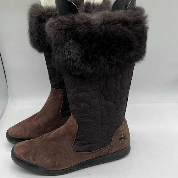 Coach Women's Talen Boot Size 8.5 Brown Suede Signature Quilted Nylon Rabbit Fur - Picture 3 of 12